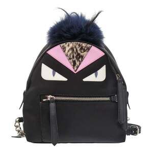 Like new Fendi Bugs Monster Backpack 8BZ038 Nylon and Fox Fur Black Daypack 0739